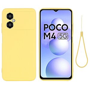 Θήκη Xiaomi Poco M4 5G OEM Soft Liquid Silicone Πλάτη σιλικόνης με κορδόνι κίτρινο