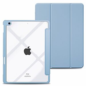 Θήκη Tri-Fold Flip Cover για iPad (2019/2020/2021) 10.2" με ειδική θέση για πενάκι και διάφανη ενισχυμένη πλάτη σε χρώμα γαλάζιο
