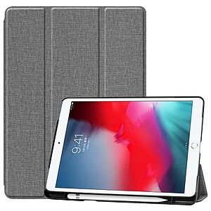Θήκη Tri-Fold Flip Cover με υφασμάτινη επένδυση για iPad (2019/2020/2021) 10.2" και ειδική θέση για πενάκι σε χρώμα γκρι