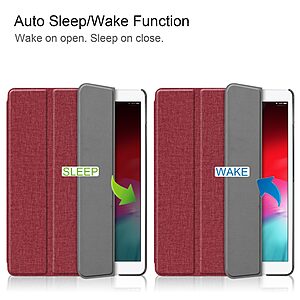 Θήκη Tri-Fold Flip Cover με υφασμάτινη επένδυση για iPad (2019/2020/2021) 10.2" και ειδική θέση για πενάκι σε χρώμα κόκκινο σκούρο - Image 2