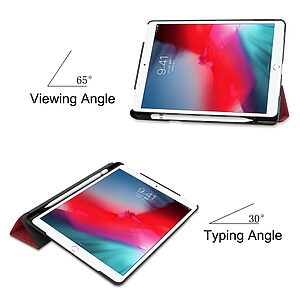 Θήκη Tri-Fold Flip Cover με υφασμάτινη επένδυση για iPad (2019/2020/2021) 10.2" και ειδική θέση για πενάκι σε χρώμα κόκκινο σκούρο - Image 3