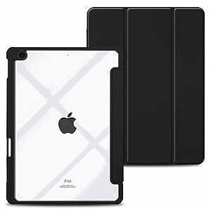 Θήκη Tri-Fold Flip Cover για iPad (2019/2020/2021) 10.2" με ειδική θέση για πενάκι και διάφανη ενισχυμένη πλάτη σε χρώμα μαύρο