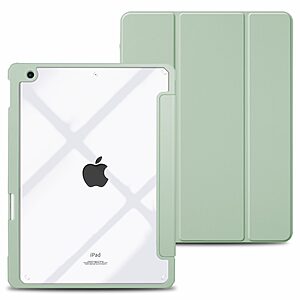 Θήκη Tri-Fold Flip Cover για iPad (2019/2020/2021) 10.2" με ειδική θέση για πενάκι και διάφανη ενισχυμένη πλάτη σε χρώμα πράσινο ανοιχτό