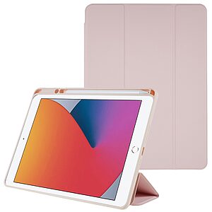 Θήκη Tri-Fold Flip Cover για iPad (2019/2020/2021) 10.2" TPU με ειδική θέση για πενάκι και ενισχυμένη αποσπώμενη πλάτη σε χρώμα ροζ