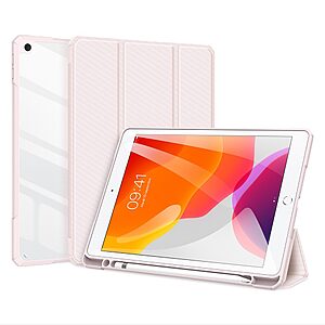 Θήκη Dux Ducis Toby Series Tri-Fold Flip Cover για iPad (2019/2020/2021) 10.2" με ειδική θέση για πενάκι και διάφανη ενισχυμένη πλάτη σε χρώμα ροζ ανοιχτό