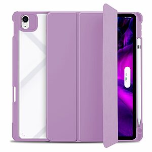 Θήκη Tri-Fold Flip Cover για iPad Air (2020/2022) 10.9" με ειδική θέση για πενάκι και διάφανη ενισχυμένη πλάτη σε χρώμα μωβ