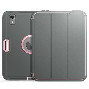 Θήκη Tri-Fold Flip Cover για iPad mini (2021) 8.3" με αποσπώμενο πορτάκι από TPU και διπλά ενισχυμένη εσωτερική πλάτη σε χρώμα γκρι / ροζ