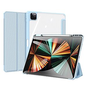 Θήκη Dux Ducis Toby Series Tri-Fold Flip Cover για iPad Pro (2018/2020/2021/2022) 12.9" με ειδική θέση για πενάκι και διάφανη ενισχυμένη πλάτη σε χρώμα γαλάζιο