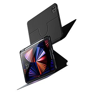 Θήκη BENKS Magnetic Series Tri-Fold Flip Cover για iPad Pro (2020/2021/2022) 11" / iPad Air (2020/2022) 10.9" με μαγνητική αποσπώμενη πλάτη από αυθεντικό δέρμα σε χρώμα μαύρο