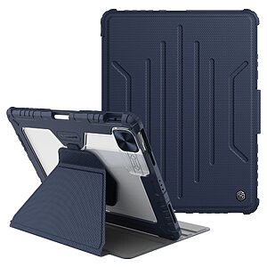 Θήκη NiLLkin Bumper Series με συρόμενο κάλυμμα κάμερας Tri-Fold Flip Cover για iPad Pro (2020/2021/2022) 12.9" από TPU και διπλή ενισχυμένη αποσπώμενη πλάτη σε χρώμα μπλε