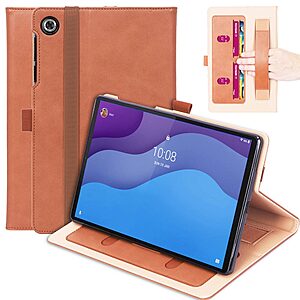 Θήκη Tablet Flip Wallet δερματίνη με μαγνητικό κούμπωμα και υποδοχές καρτών για Lenovo Tab M10 HD (2nd Gen) 10.1" σε χρώμα καφέ