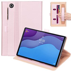 Θήκη Tablet Flip Wallet δερματίνη με μαγνητικό κούμπωμα και υποδοχές καρτών για Lenovo Tab M10 HD (2nd Gen) 10.1" σε χρώμα ροζ χρυσό