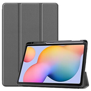 Θήκη Tri-Fold Flip Cover για Galaxy Tab S6 Lite / S6 Lite (2022) TPU με ειδική θέση για πενάκι και διπλή ενισχυμένη πλάτη σε χρώμα γκρι