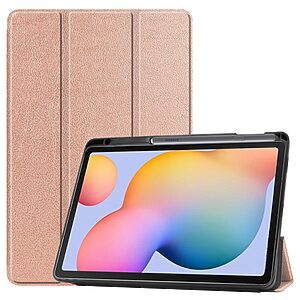 Θήκη Tri-Fold Flip Cover για Galaxy Tab S6 Lite / S6 Lite (2022) TPU με ειδική θέση για πενάκι και διπλή ενισχυμένη πλάτη σε χρώμα ροζ χρυσό