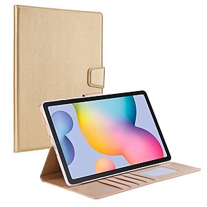 Θήκη Tablet Flip Wallet δερματίνη με υποδοχές καρτών και ειδική θέση για πενάκι για Galaxy Tab S6 Lite / S6 Lite (2022) σε χρώμα χρυσό