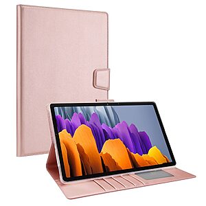 Θήκη Tablet Flip Wallet δερματίνη με υποδοχές καρτών και ειδική θέση για πενάκι για Galaxy Tab S7 11" σε χρώμα ροζ χρυσό