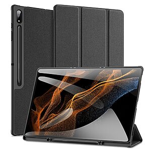Θήκη Dux Ducis Domo Series Tri-Fold Flip Cover για Galaxy Tab S8 Ultra 14.6" με ειδική θέση για πενάκι και ενισχυμένη εσωτερική πλάτη σε χρώμα μαύρο
