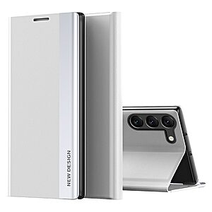 Θήκη Samsung Galaxy S23 New Design Invisible Magnet Leather Stand Cover με μαγνητικό κούμπωμα από συνθετικό δέρμα λευκό