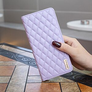 Θήκη Samsung Galaxy S23 BINFEN COLOR Rhombus Pattern Series με βάση στήριξης, υποδοχές καρτών και μαγνητικό κούμπωμα μωβ - Image 5