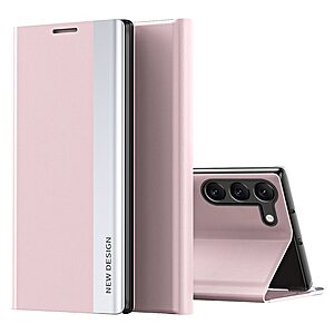Θήκη Samsung Galaxy S23 New Design Invisible Magnet Leather Stand Cover με μαγνητικό κούμπωμα από συνθετικό δέρμα ροζ