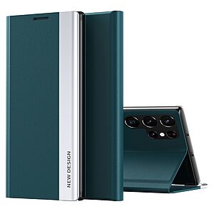 Θήκη Samsung Galaxy S23 Ultra New Design Invisible Magnet Leather Stand Cover με μαγνητικό κούμπωμα από συνθετικό δέρμα πράσινο