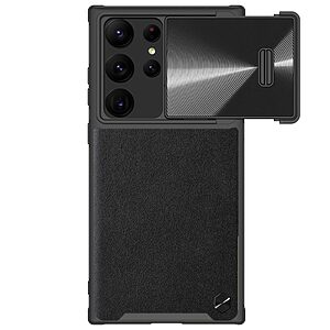 Θήκη Samsung Galaxy S23 Ultra NiLLkin Camshield Leather Series Πλάτη με προστασία για την κάμερα από σκλήρό Premium TPU μαύρο
