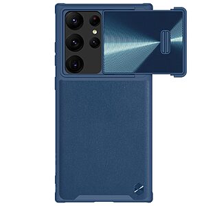 Θήκη Samsung Galaxy S23 Ultra NiLLkin Camshield Leather Series Πλάτη με προστασία για την κάμερα από σκλήρό Premium TPU μπλε
