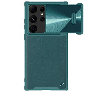 Θήκη Samsung Galaxy S23 Ultra NiLLkin Camshield Leather Series Πλάτη με προστασία για την κάμερα από σκλήρό Premium TPU πράσινο