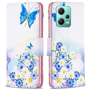 Θήκη Xiaomi Poco X5 5G OEM Blue Butterfly & Flowers με βάση στήριξης