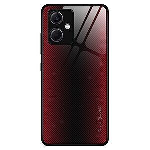 Θήκη Xiaomi Poco X5 5G OEM σχέδιο carbon με πλάτη από Tempered Glass και εσωτερικό TPU κόκκινο