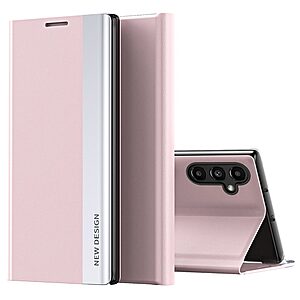 Θήκη Samsung Galaxy A14 4G / 5G New Design Invisible Magnet Leather Stand Cover με μαγνητικό κούμπωμα από συνθετικό δέρμα ροζ