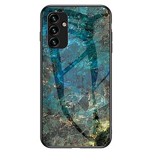 Θήκη Samsung Galaxy A14 4G / 5G OEM σχέδιο Marble με Πλάτη Tempered Glass TPU σμαραγδί