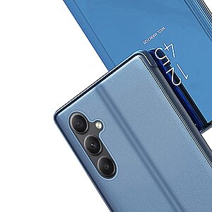 Θήκη Samsung Galaxy A34 5G Mad Mask Mirror Surface Series Flip Window δερματίνη ροζ χρυσό - Image 5