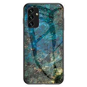 Θήκη Samsung Galaxy A34 5G OEM σχέδιο Marble με Πλάτη Tempered Glass TPU σμαραγδί