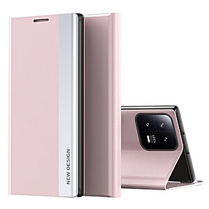 Θήκη Xiaomi 13 5G New Design Invisible Magnet Leather Stand Cover με μαγνητικό κούμπωμα από συνθετικό δέρμα ροζ