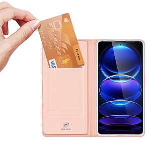 υποδοχή καρτών και μαγνητικό κούμπωμα Flip Wallet από συνθετικό δέρμα και TPU ροζ