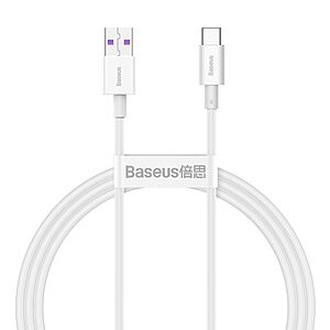 Καλώδιο Φόρτισης και Μεταφοράς Δεδομένων BASEUS Superior Series - USB σε Type-C 66W 2μ - Λευκό