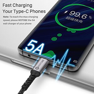 Καλώδιο Φόρτισης 100W Type C WOTOBE 2μ για MacBook - 5A Φόρτιση και Ταχεία Μετάδοση Δεδομένων - Μαύρο - Image 4