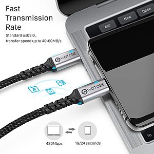 Καλώδιο Φόρτισης 100W Type C WOTOBE 2μ για MacBook - 5A Φόρτιση και Ταχεία Μετάδοση Δεδομένων - Μαύρο - Image 5