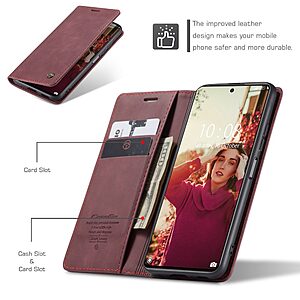 Θήκη Xiaomi 11T Pro 5G / 11T 5G CaseMe 013 Series Πορτοφόλι με βάση στήριξης, υποδοχές καρτών και μαγνητικό κούμπωμα από συνθετικό δέρμα και TPU κόκκινο - Image 5