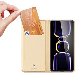 υποδοχή καρτών και μαγνητικό κούμπωμα Flip Wallet από συνθετικό δέρμα και TPU χρυσό