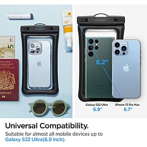 Spigen® A610 Universal - Έξυπνη Αδιάβροχη Θήκη | Πιστοποίηση IPX8 | Αντοχή έως 30m | Επιπλέει για ασφάλεια | Συμβατή έως 6.9" - Black - Image 6