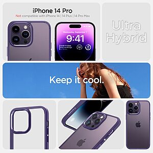 Spigen® Ultra Hybrid για iPhone 14 Pro: Θήκη από TPU & Πολυκαρμπονικό με Πιστοποίηση Αντοχής MIL-STD 810G-516.6 - Deep Purple - Image 9