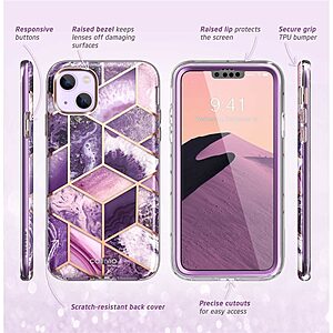 SUPCASE® Cosmo Θήκη για iPhone 14 Plus: Με Πλαίσιο Προστασίας Οθόνης, Λεπτή, Συνθετική και Αντοχή στις Πτώσεις Στρατιωτικού Προτύπου (MIL STD 810G 516.6) - Purple Marble - Image 6