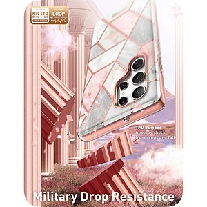 SUPCASE® Cosmo Θήκη για Samsung Galaxy S22 Ultra: Με Πλαίσιο Προστασίας Οθόνης, Λεπτή, Συνθετική και Αντοχή στις Πτώσεις Στρατιωτικού Προτύπου (MIL STD 810G 516.6) - Pink Marble - Image 5