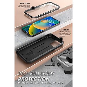 SUPCASE® Unicorn Beetle 360° Pro: Θήκη iPhone 13 / 14 με Πρόσοψη Οθόνης, Κλιπ Ζώνης και Πιστοποίηση Αντοχής MIL-STD 810G-516.6 - Black - Image 6