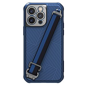 Θήκη iPhone 14 Pro Max NiLLkin Strap Case Series Πλάτη με Ειδική Λαβή για κράτημα από σκλήρό Premium TPU μπλε