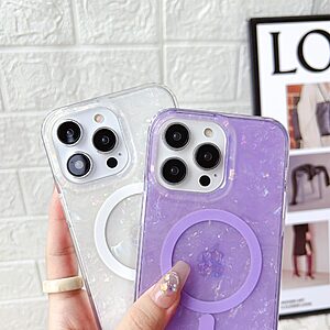 Θήκη iPhone 14 Pro Max OEM Shell Pattern Series συμβατό με Magsafe φορτιστή Transparent Πλάτη TPU λευκό - Image 5