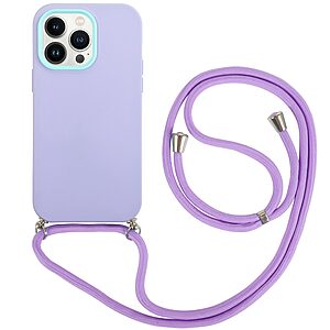 Θήκη iPhone 14 Pro Max OEM Soft Silicone Sockproof v2 πλάτη με κορδόνι από αντικραδασμικό TPU μωβ