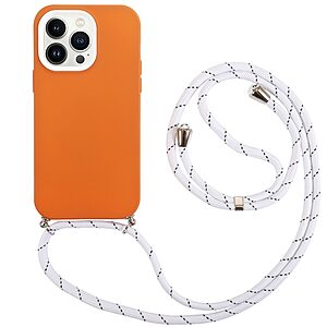 Θήκη iPhone 14 Pro Max OEM Soft Silicone Sockproof v2 πλάτη με κορδόνι από αντικραδασμικό TPU πορτοκαλί